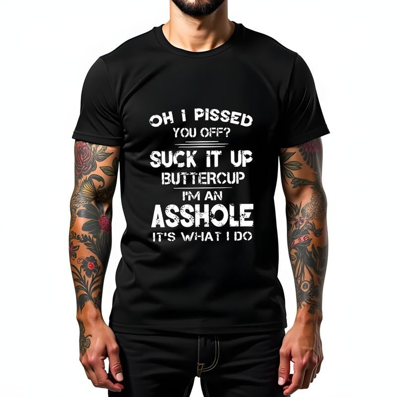 Royal Blue Summer T-Shirt For Men With Funny Asshole Print Short Sleeve Crew Neck 100 Cotton Relaxed Fit Casual Wear...