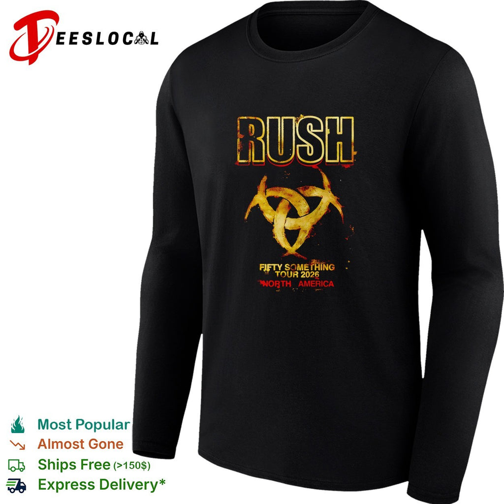 Rush Fifty Something Tour 2026 North America gold logo print graphic cotton shirt