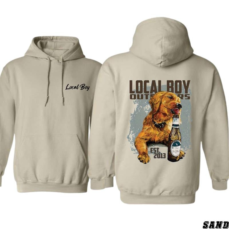 Rustic Dog Graphic Design Local Boy Outdoors Hoodie for Outdoor Adventurers and Dog Lovers - Sweaters, Tops Menswear...