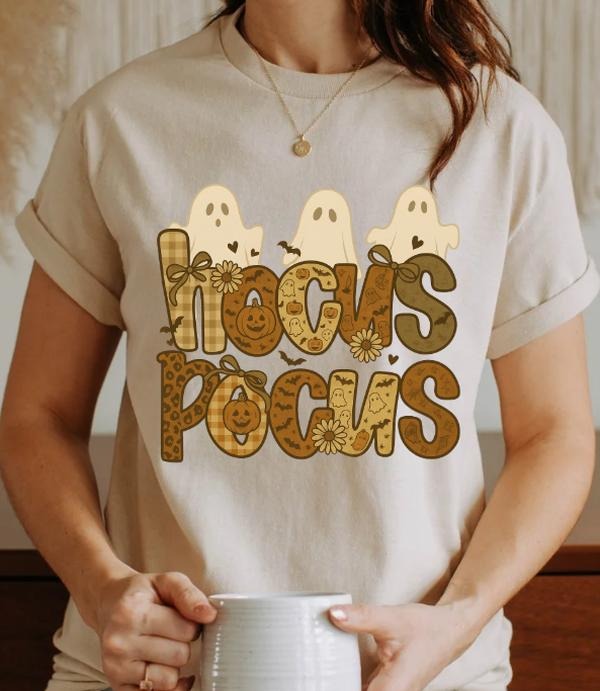 Rustic Hocus Pocus Ghosts Graphic Tee | Unisex Softstyle T-Shirt Hoodie, Sweatshirt | PodTeesHub.com