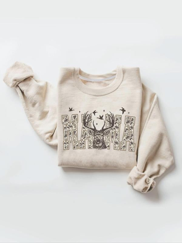 Rustic Whimsical Casual Pullover - Outdoor-Inspired "MAMA Deer Camo" Graphic Sweatshirt T-Shirts, Hoodie | PodTeesHub.com