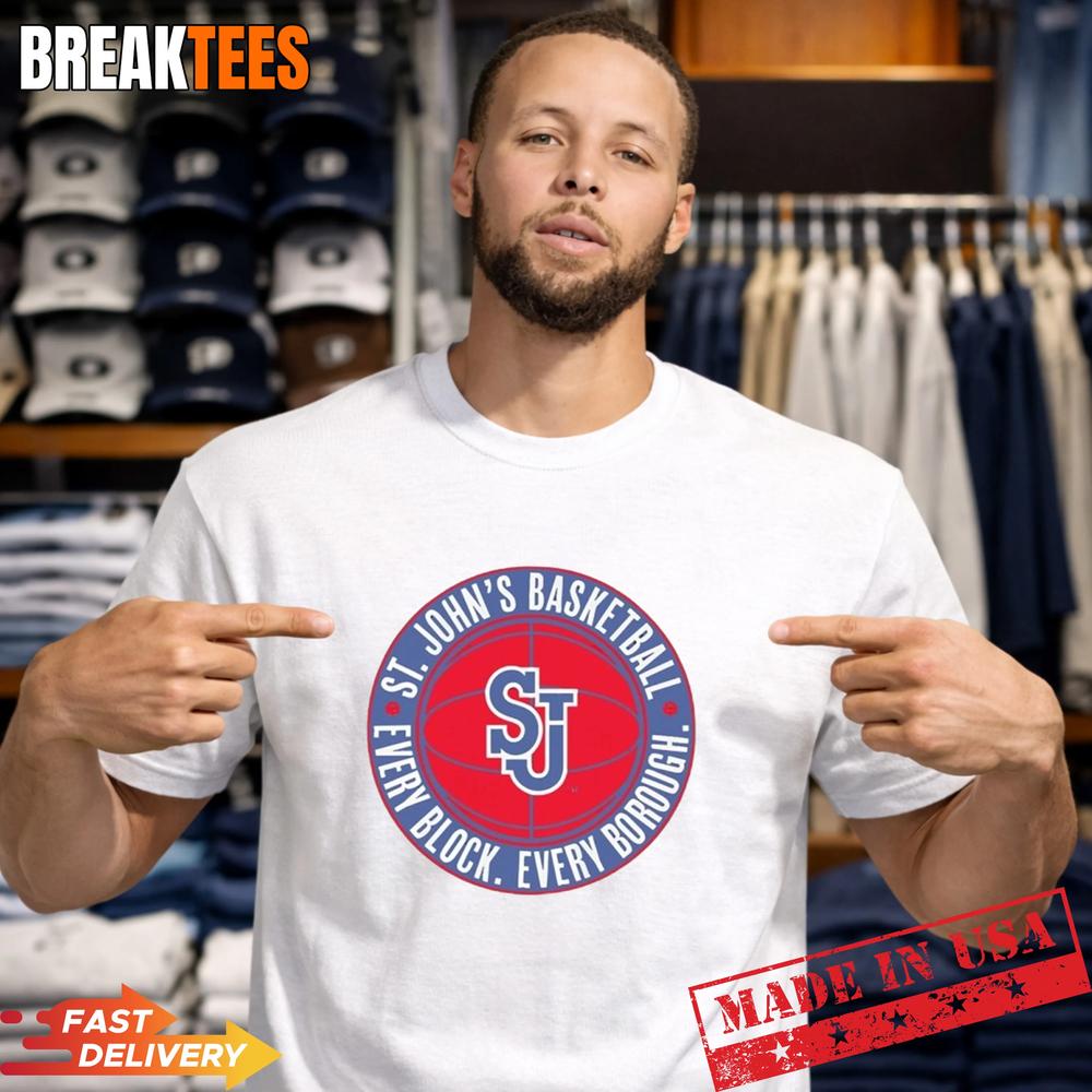 ST John’s Red Storm Basketball Every Block Every Borough logo T-Shirt