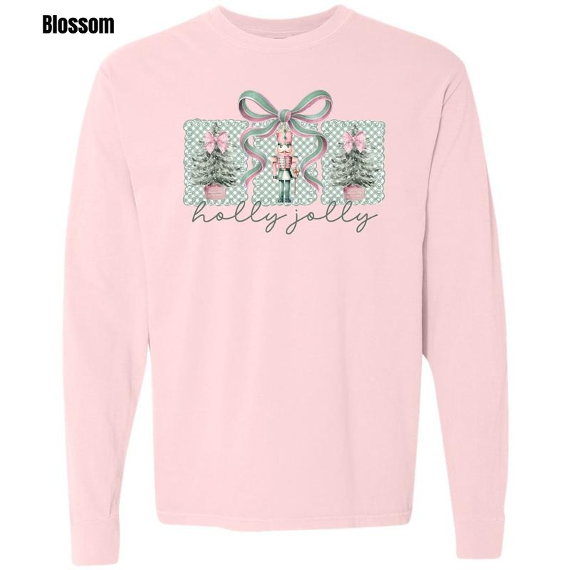 Sage Holly Jolly Trio Comfort Colors Long Sleeve T-Shirt 'NLB' Hoodie, Sweatshirt | PodTeesHub.com