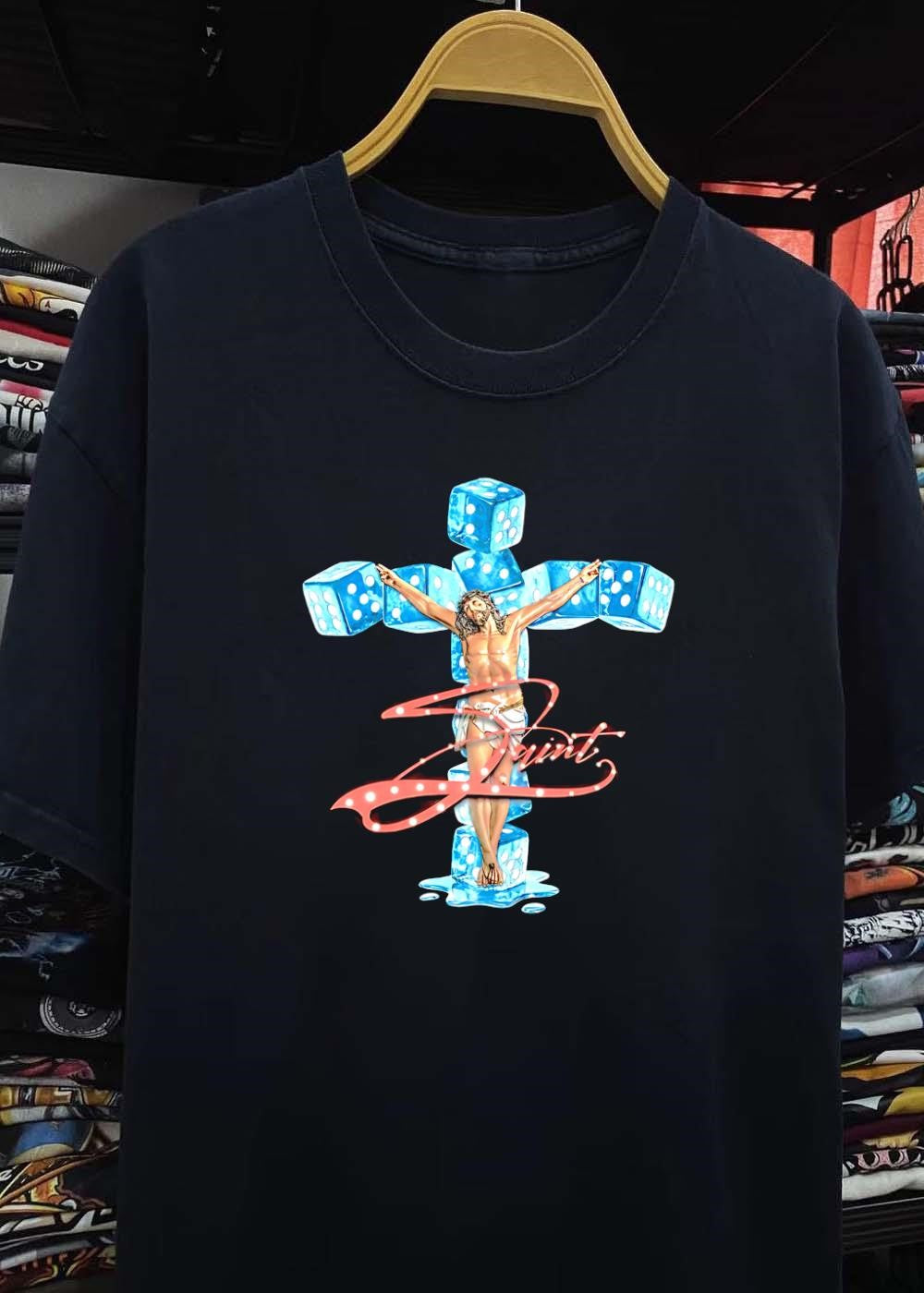 Saint Jesus Christ on a Cross Made of Ice Dice T-Shirt