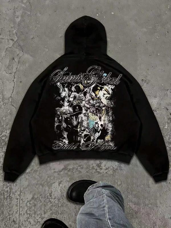 Saints Global Letter Print Hoodie, Street Style Casual Wear, Gothic Inspired Design, Unisex Fashion, Fall & Winter...