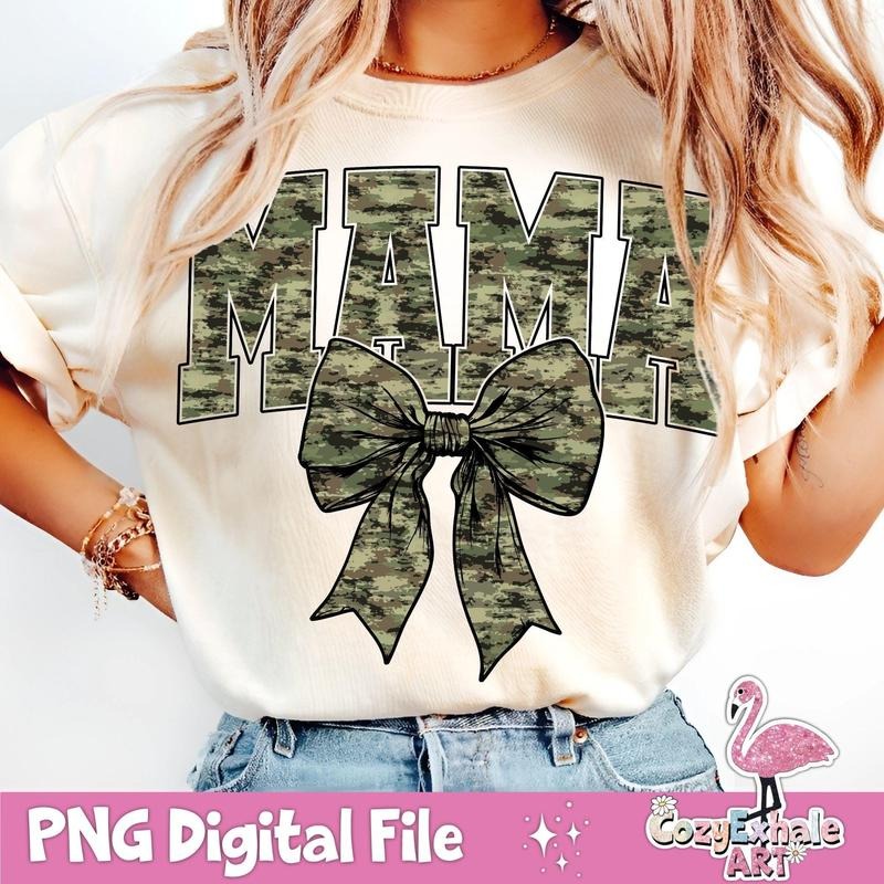 [Sale To 45% Off] Mama Camo Bow T-Shirt, Hunting Mama Coquette, Duck Hunting Clipart, Retro Camo Girl T-Shirt, Trendy...