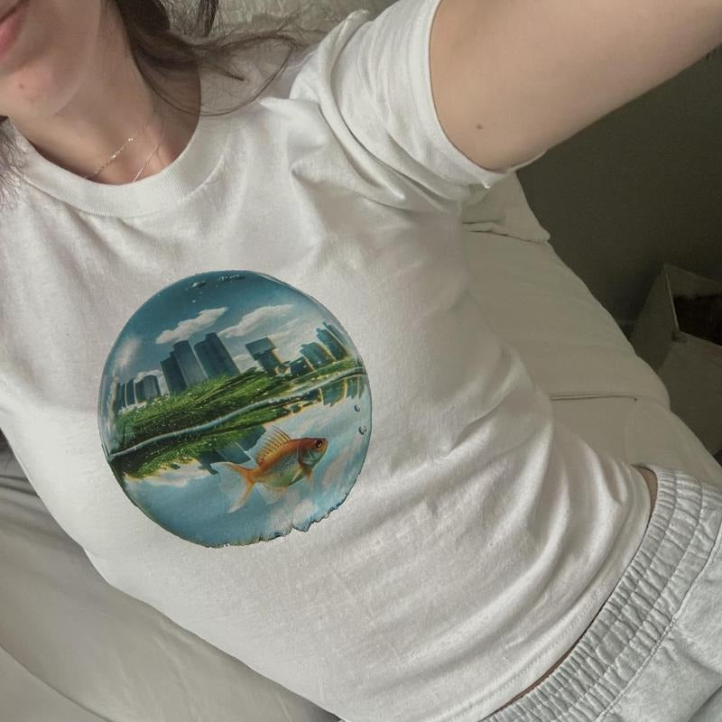 [Sale Up To 40%] Goldfish Frutiger Aero Baby Tee, Y2K Frutiger Aero, Trendy Shirt For Women, Gifts For Her Hoodie, Sweatshirt