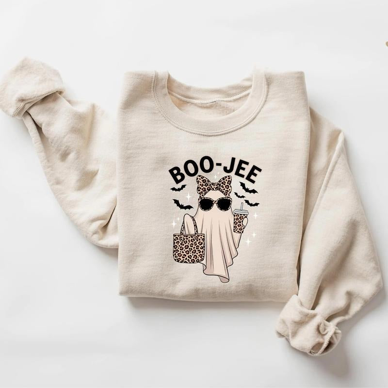 [Saleup to 75%] Boo-Jee Ghost Sweatshirt, Leopard Ghost Tee, Ghost Coffee Shirt, Funny Fall Shirt, Ghost Tee, Girly...
