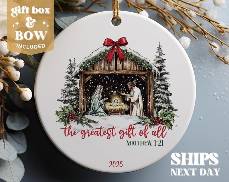 [Saleup to 75%] Nativity Christmas Ornament - The Greatest Gift of All Ornament - Christian Ornament Christmas Gift...