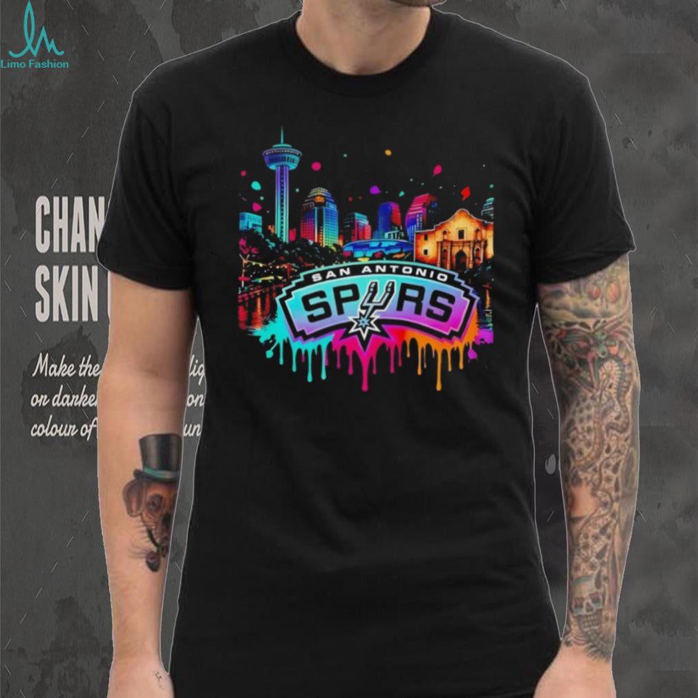 San Antonio Basketball Neon City Skyline Colorful T Shirt