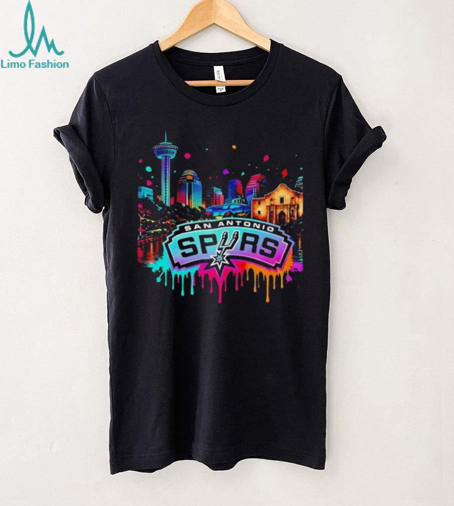 San Antonio Basketball Neon City Skyline Colorful T Shirt