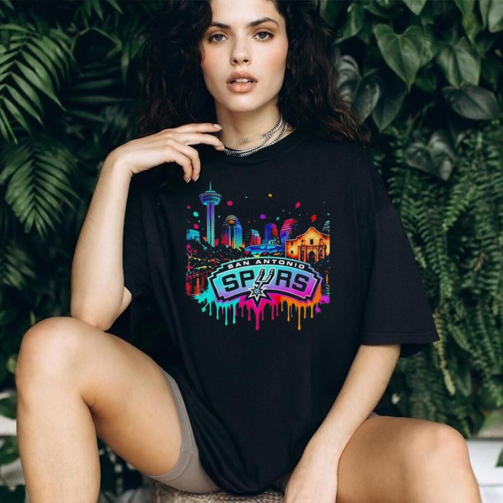 San Antonio Basketball Neon City Skyline Colorful T Shirt