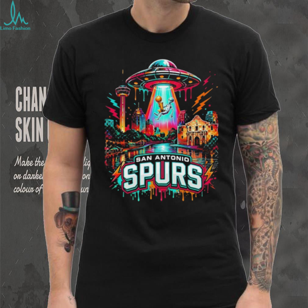 San Antonio Spurs Alien UFO Art Neon Texas Skyline NBA Finals Champions shirt