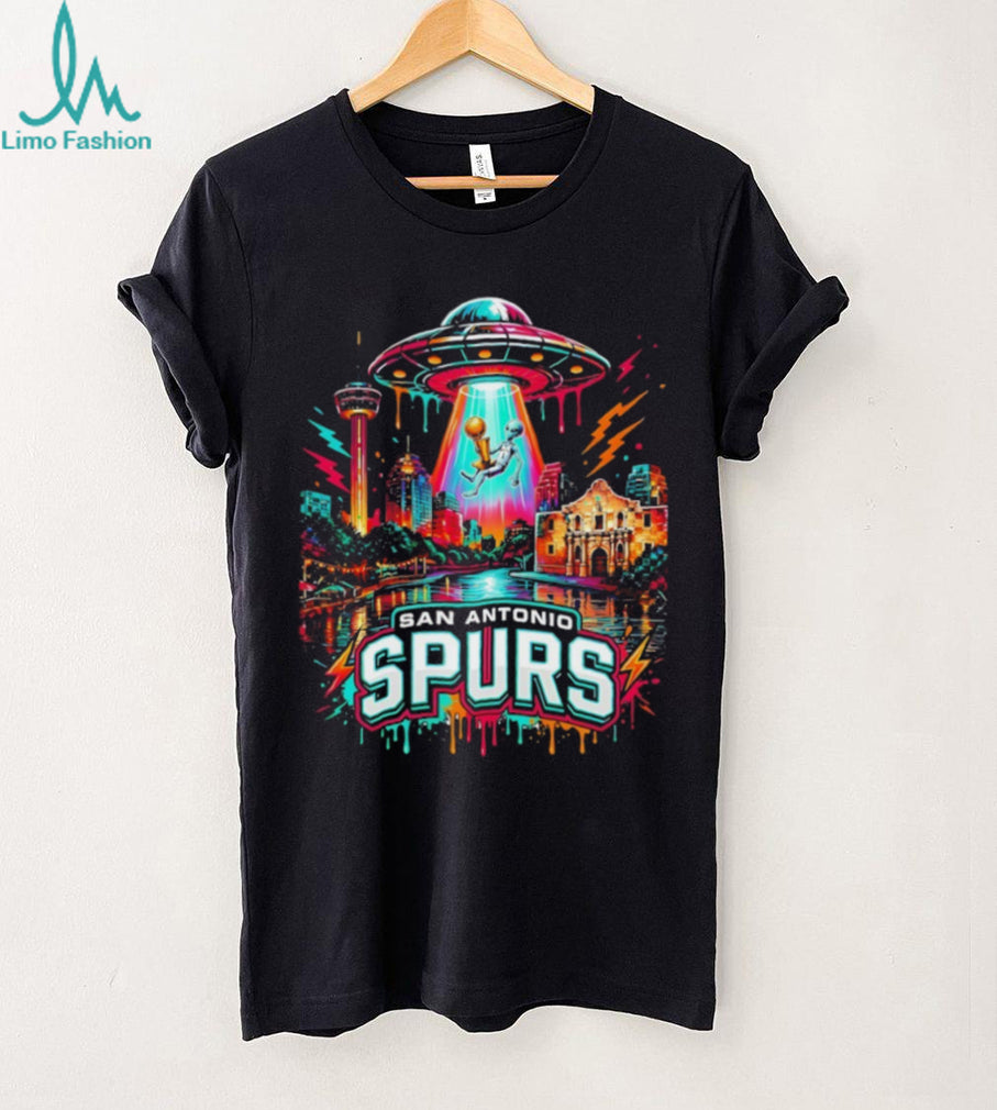San Antonio Spurs Alien UFO Art Neon Texas Skyline NBA Finals Champions shirt
