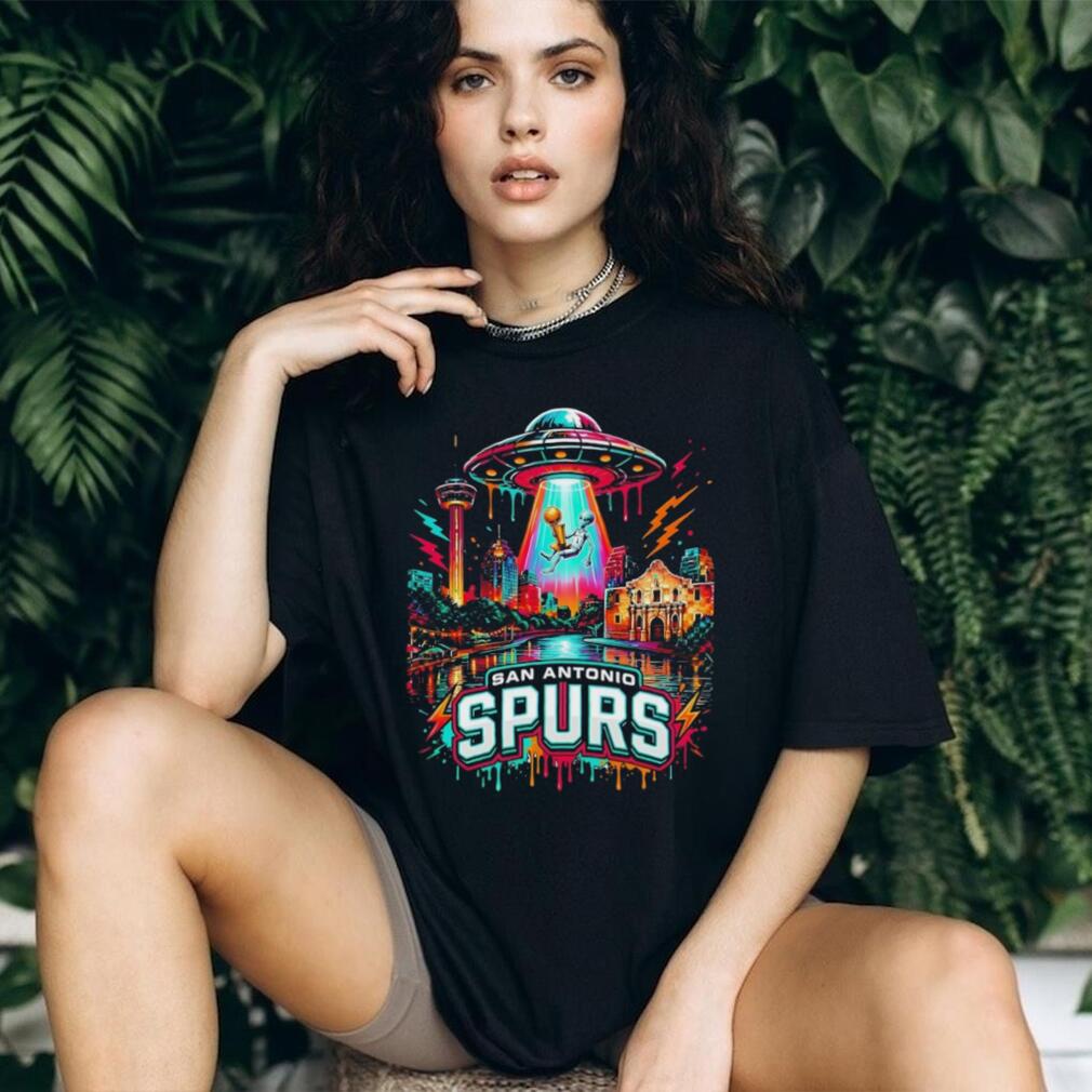 San Antonio Spurs Alien UFO Art Neon Texas Skyline NBA Finals Champions shirt