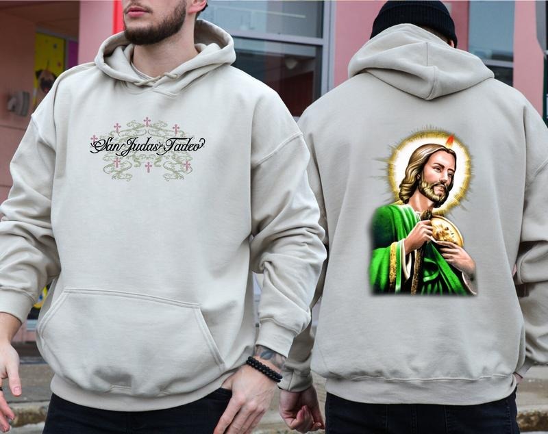San Judas Portrait 2-Sided Hoodie, Bible Verse Hoodie, Virgen de Guadalupe Unisex Hoodie, Classic Cotton Faith Tops...