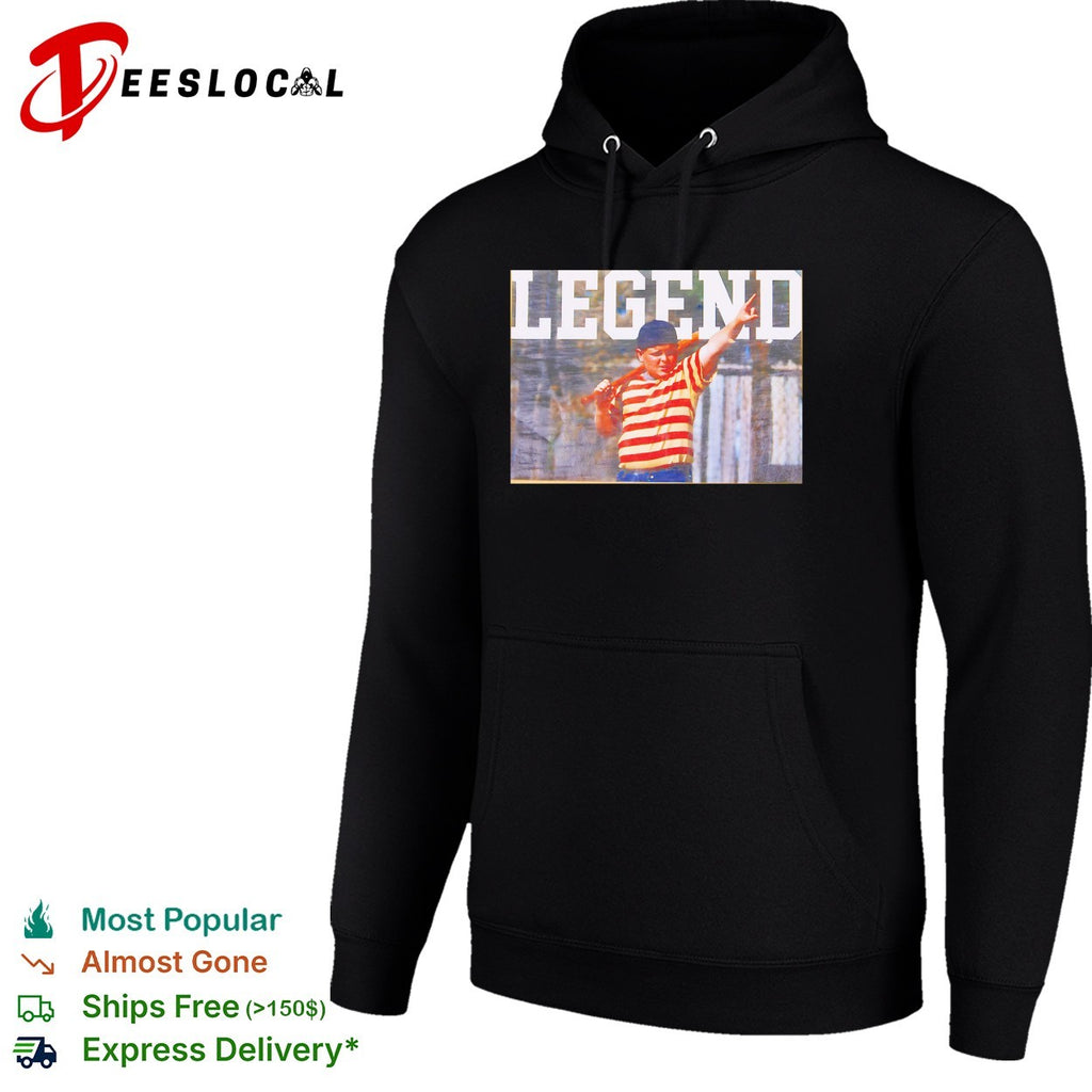 Sandlot kid legend holding bat pointing shirt