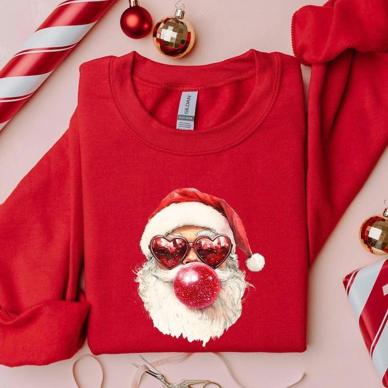 Santa Bubble Gum Christmas Tshirt, Christmas Santa Sweatshirt, Funny Christmas Gifts, Xmas Bubble Gum Shirt, Santa Claus...