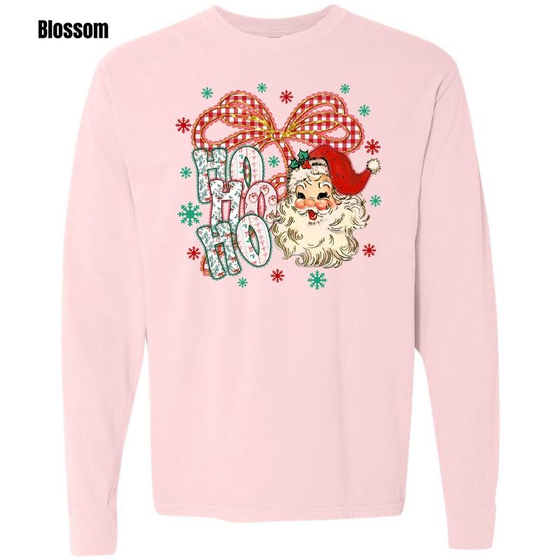 Santa HoHoHo Bow Comfort Colors Long Sleeve T-Shirt 'NLB' Hoodie, Sweatshirt | PodTeesHub.com