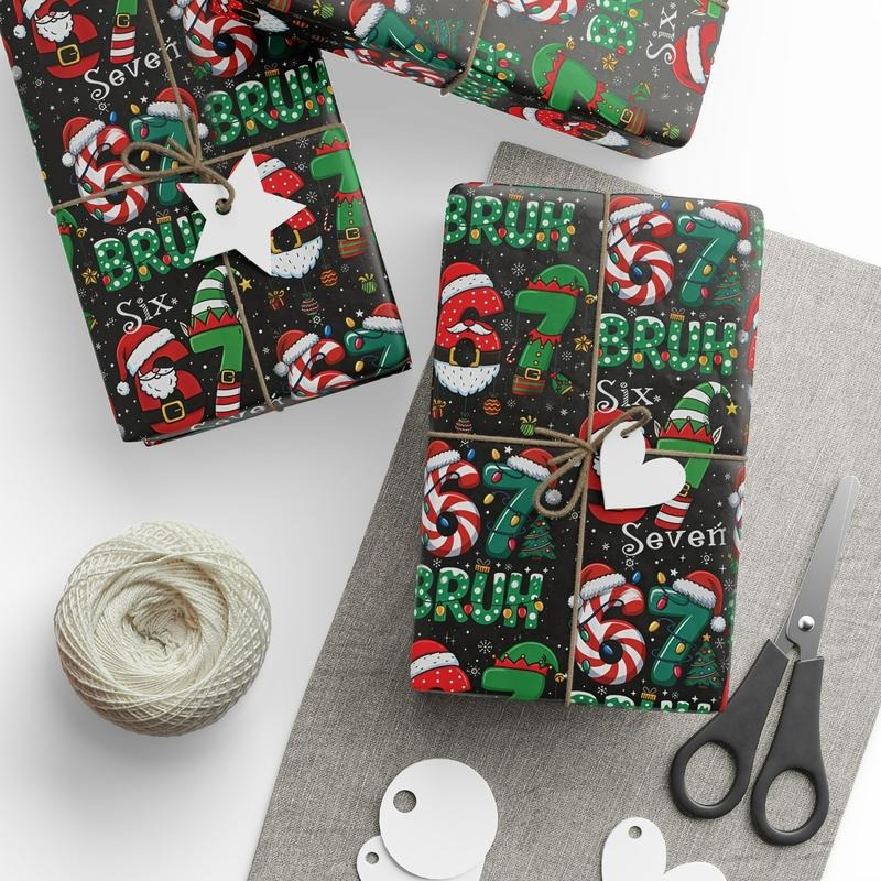 Santa Six Seven Christmas Wrapping Paper, 67 Meme Christmas Gift Wrap, Unique Gift Wrap, Holiday Gift T-Shirts, Hoodie,...