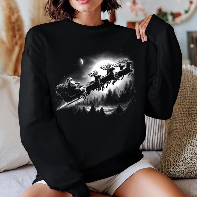 Santa Sleigh Halftone Sweatshirt Santa Christmas Crewneck Comfy Sweatshirt Christmas T-Shirts, Hoodie | PodTeesHub.com