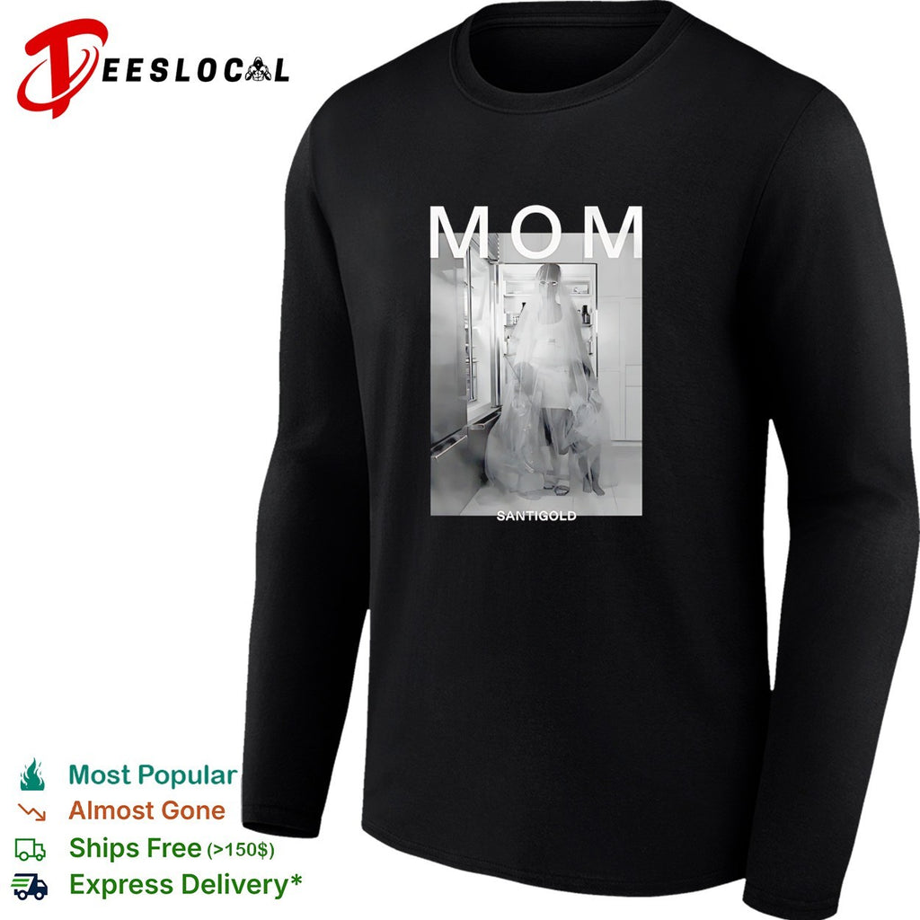 Santigold Mom bride standing at refrigerator album shirt