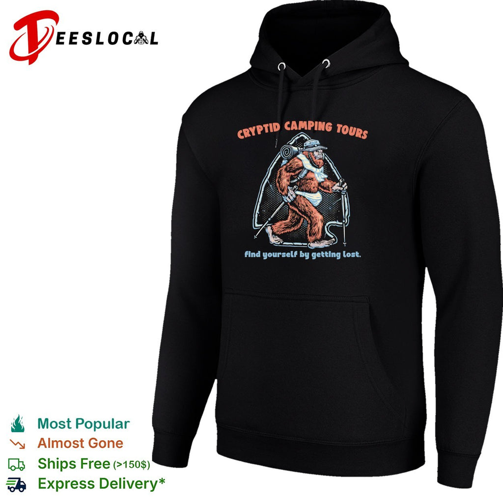 Sasquatch hiking cryptid camping tours find yourself by getting lost shirt