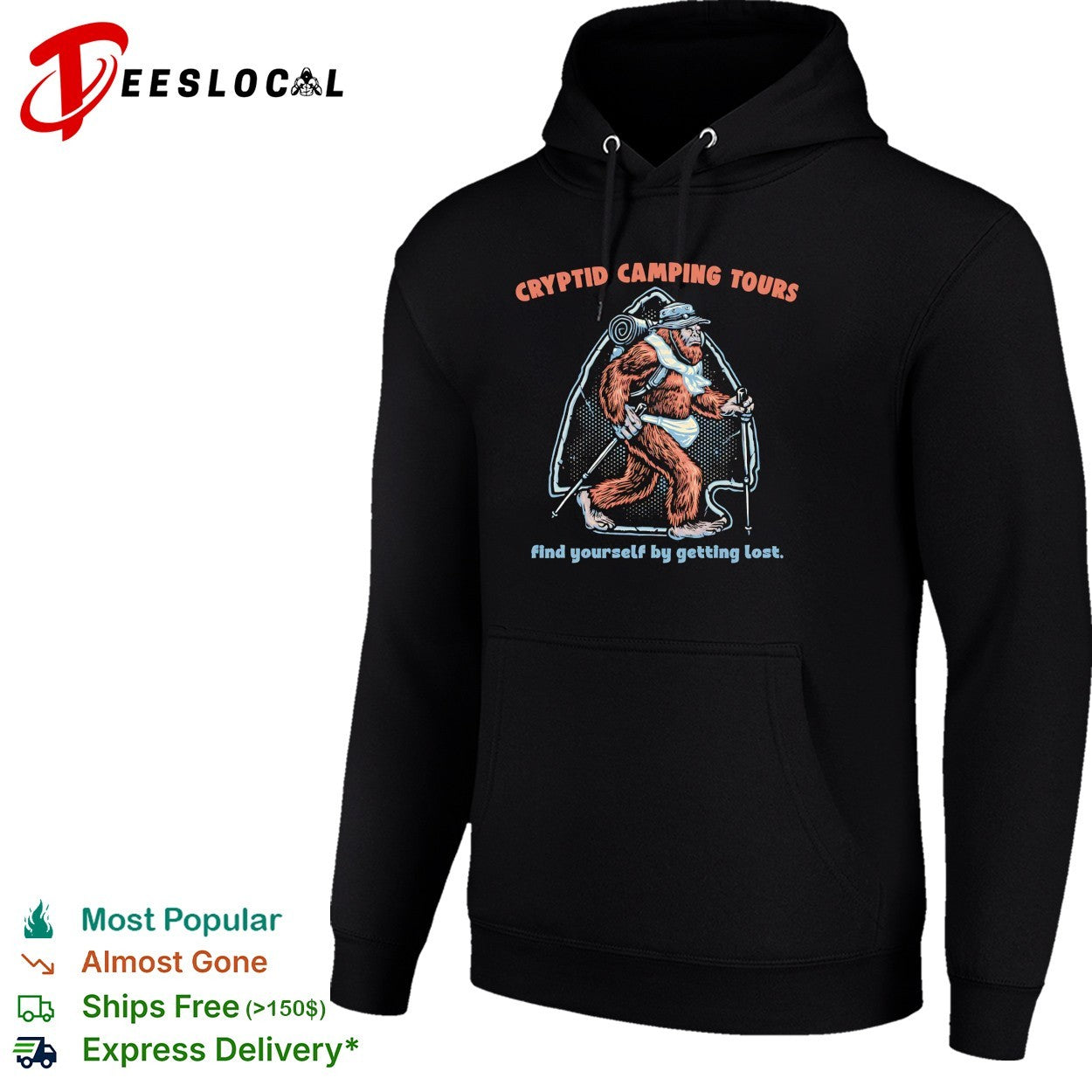 Sasquatch hiking cryptid camping tours find yourself by getting lost shirt