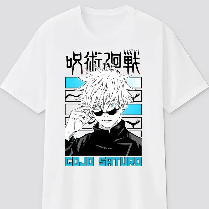 Satoru Gojo With Kanji T-shirt, Jutjutsu Kaisen Anime Graphic Tee, Anime & Manga Gifts Cotton Menswear Hoodie, Sweatshirt