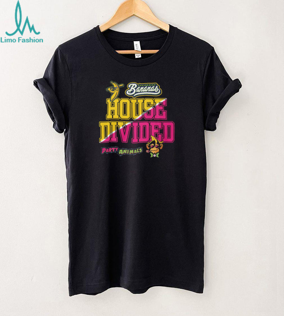 Savannah Bananas Vs Party Animals House Divided Baseball Monkey Mascot Logo T Shirt