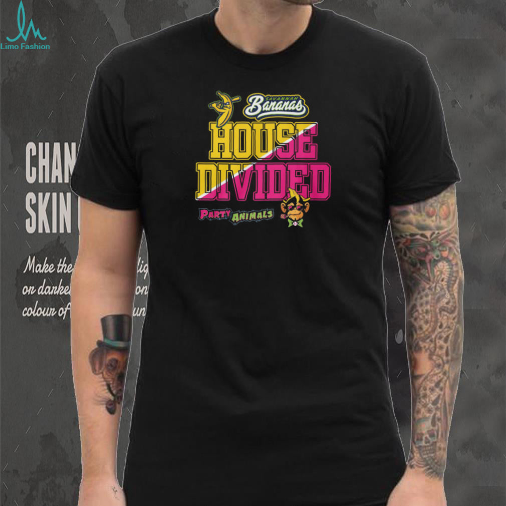 Savannah Bananas Vs Party Animals House Divided Baseball Monkey Mascot Logo T Shirt