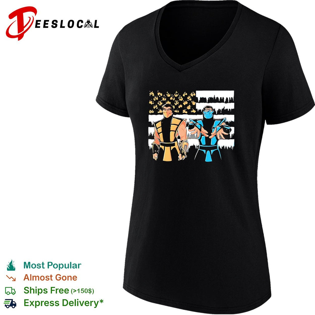 Scorpion and Sub-Zero Mortal Kombat American Flag Fire and Ice Inspired shirt