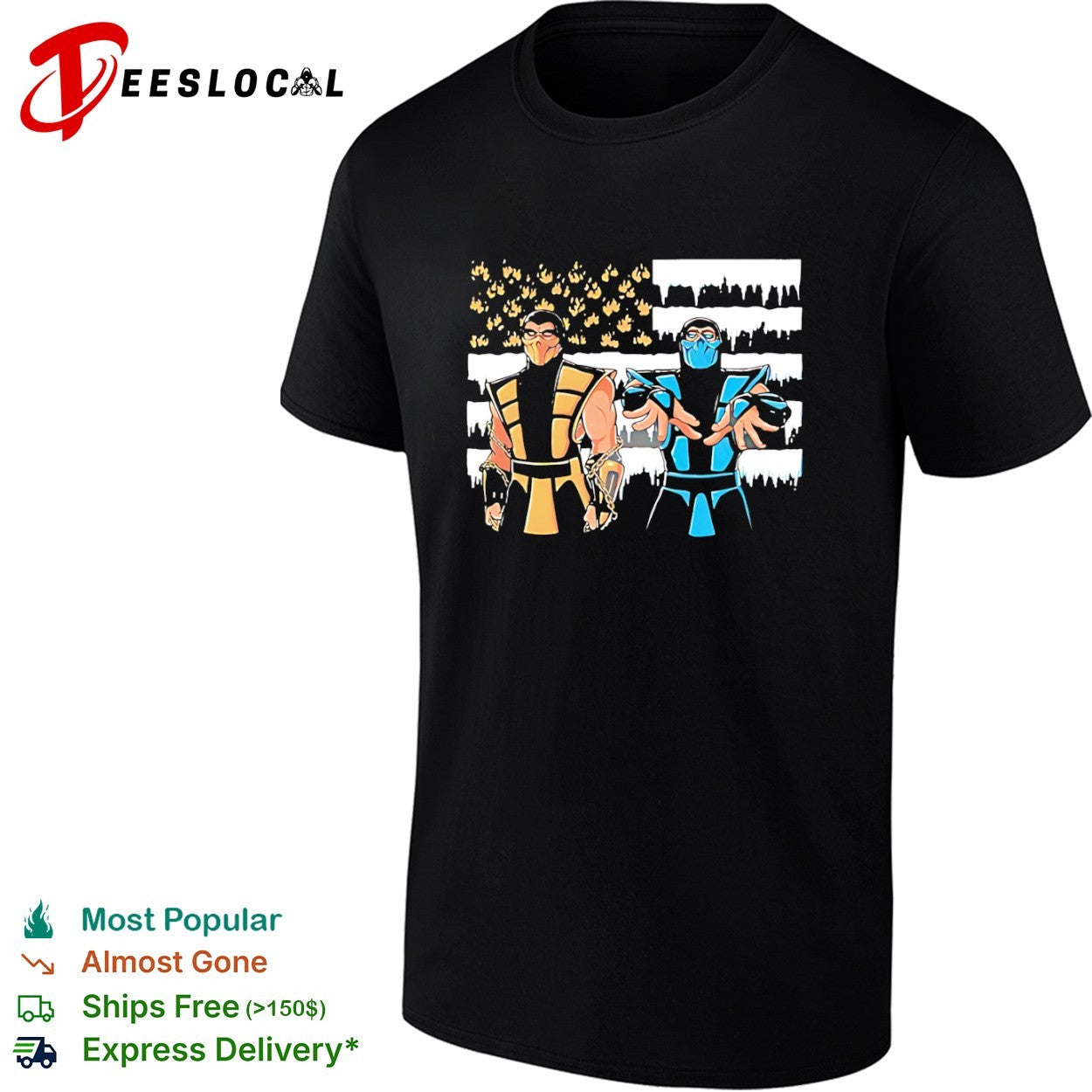 Scorpion and Sub-Zero Mortal Kombat American Flag Fire and Ice Inspired shirt