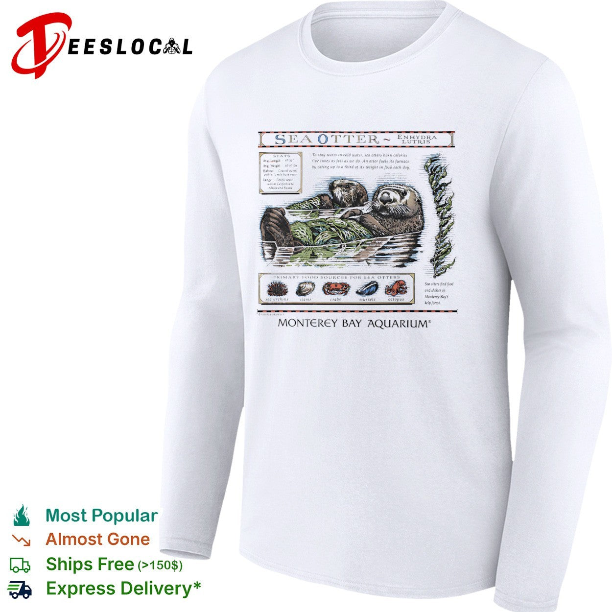 Sea Otter Enhydra Lutris Monterey Bay Aquarium Primary Food Sources shirt