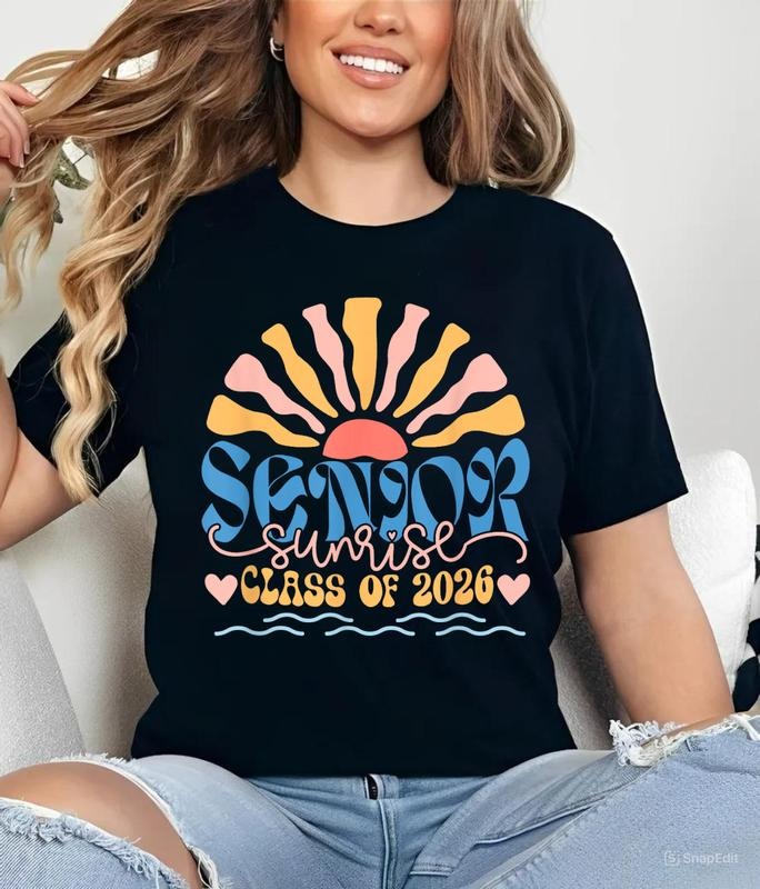 Senior Sunrise 2026 Boho Colorful High School Junior Retro T-Shirt for Men Women All Seasons Soft Comfortable 100% Cotton...
