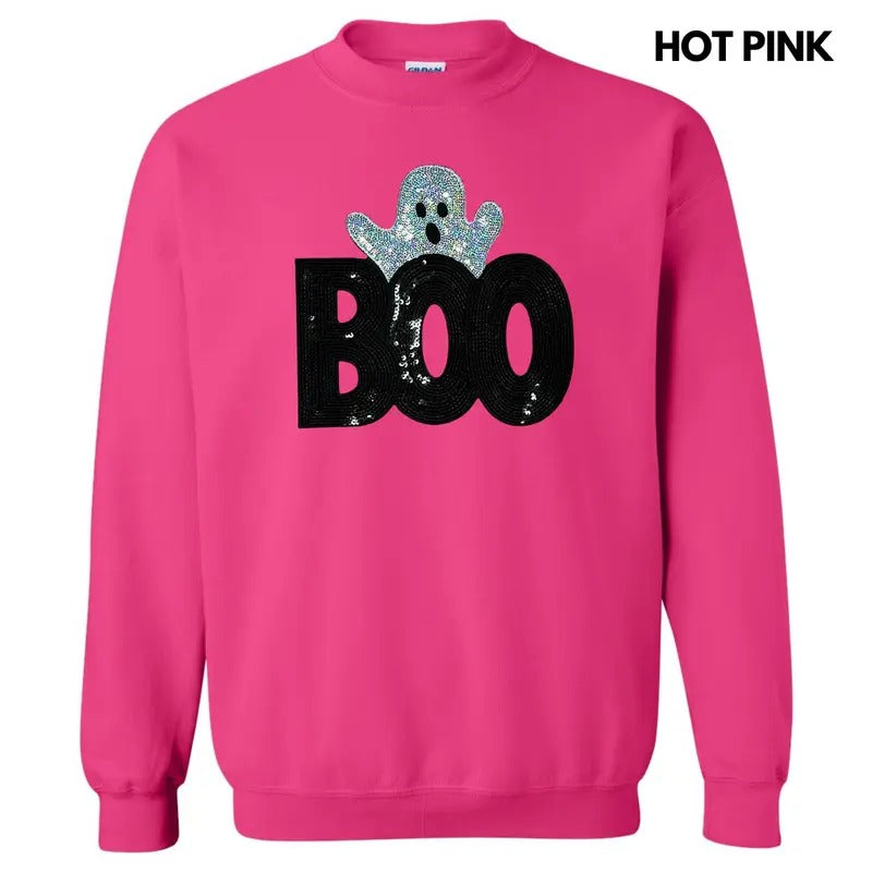 Sequin Boo Ghost Patch Sweatshirt T-Shirts, Hoodie | PodTeesHub.com