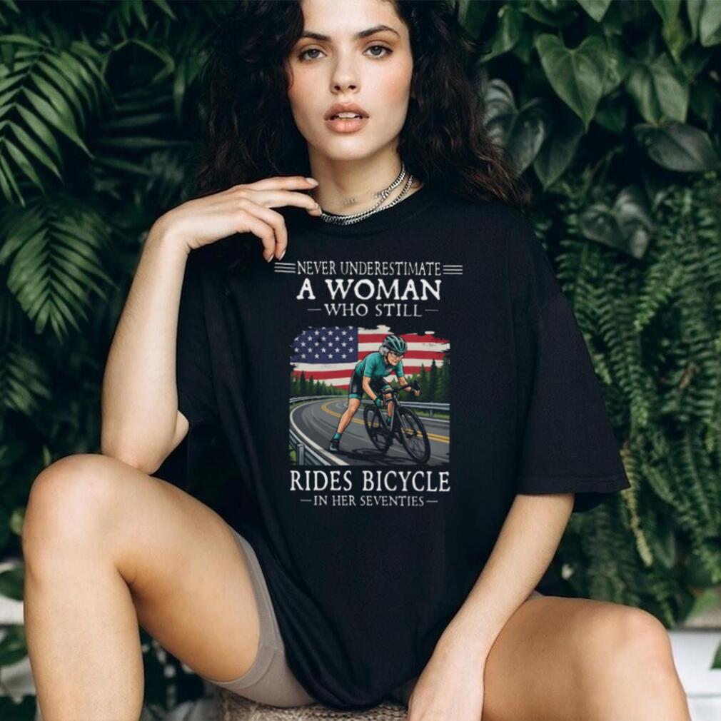 Seventies Woman Bicycle Rider American Flag Shirt