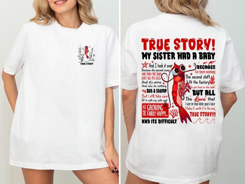 Shark Tale True Story Tee, Unisex Short Sleeve T-shirt, Funny Shrimp Graphic, Casual Daily Wear for Men and Women,...