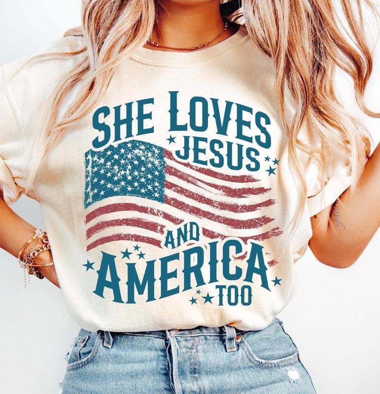 She Loves Jesus And America Too Shirt, Independence Day Christian Tee, 4th of July America Retro Gift Hoodie, Sweatshirt