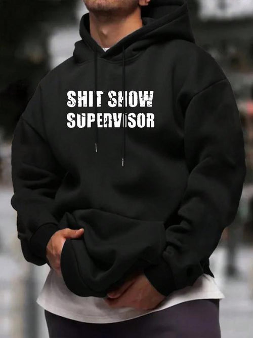 "Shit Show Supervisor" Graphic Hoodie | Black Oversized Pullover with Funny Slogan | Trendy Humor Streetwear |...