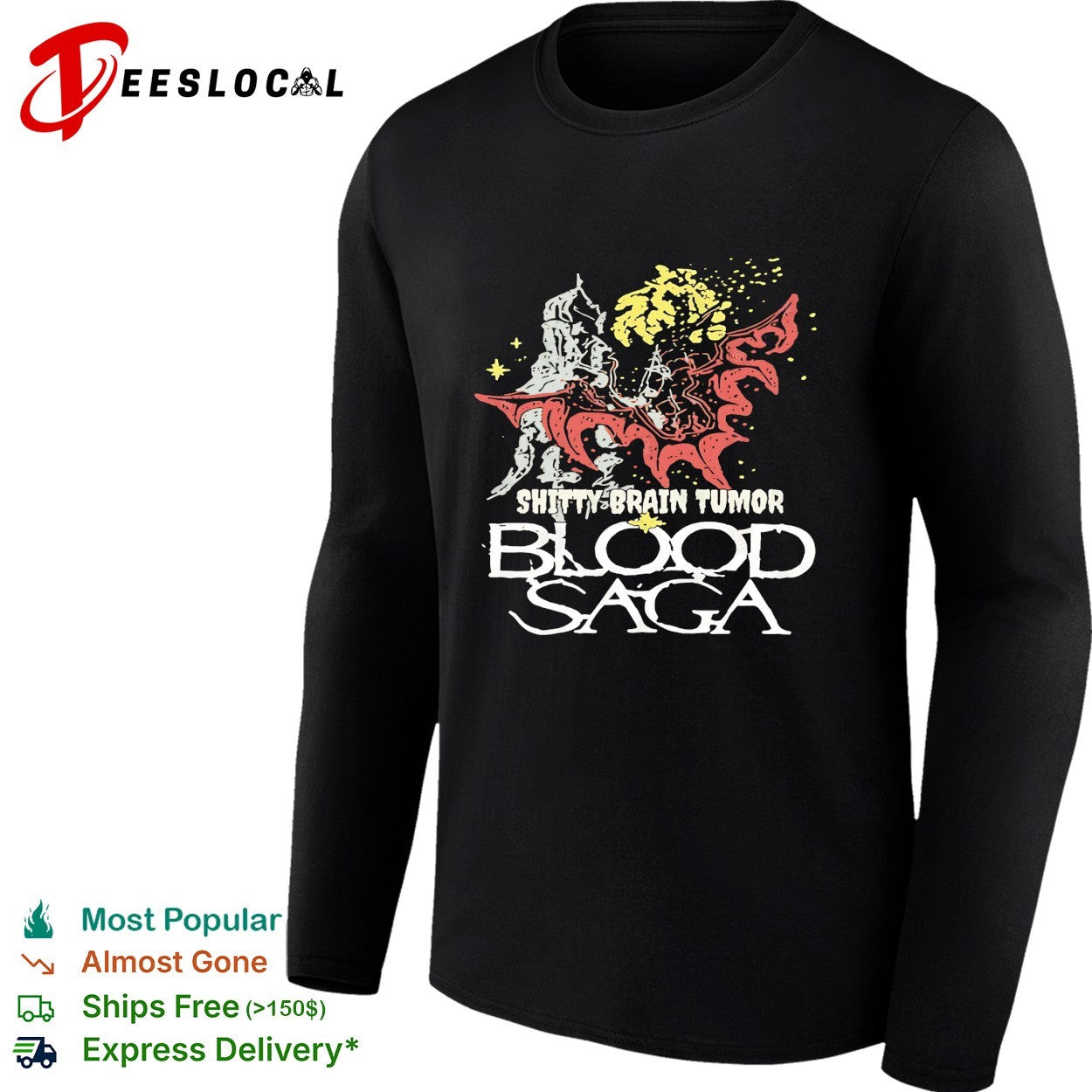 Shitty Brain Tumor Blood Saga skeleton horror band shirt