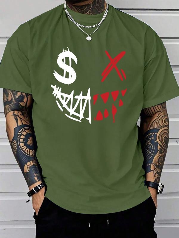 Short Sleeve T-Shirt with Dollar Sign X Letter Graffiti Print, Casual Streetwear Trendy, Men's Fashion Tee Hoodie, Sweatshirt