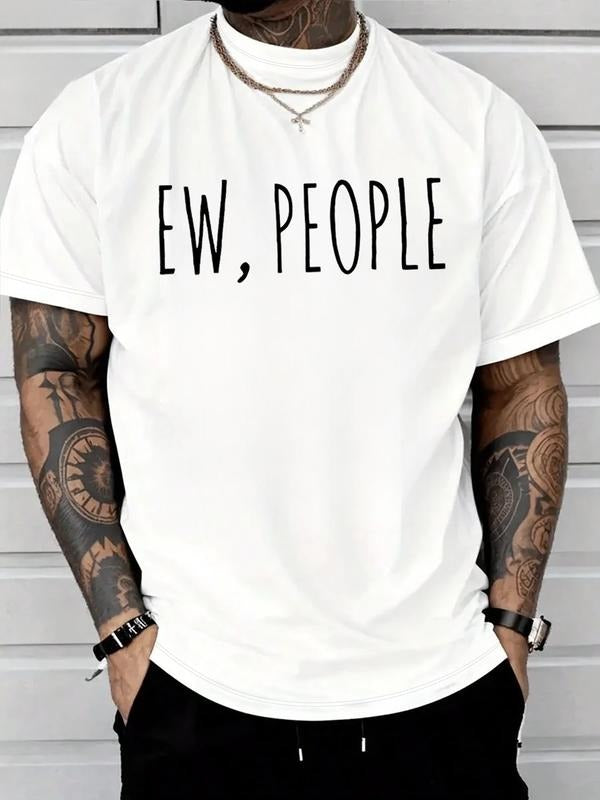 Short Sleeve T-Shirt with Letter Print, Casual Streetwear Trend, Fitted Graphic Tee for Spring & Fall Hoodie, Sweatshirt