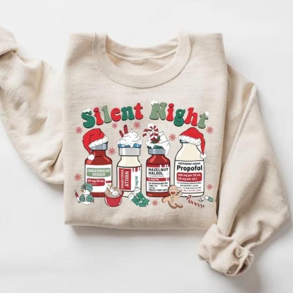 Silent Night Christmas Sweatshirt, Christmas Nurse Shirt, Medical Nurse Holiday Sweatshirt Hoodie | PodTeesHub.com