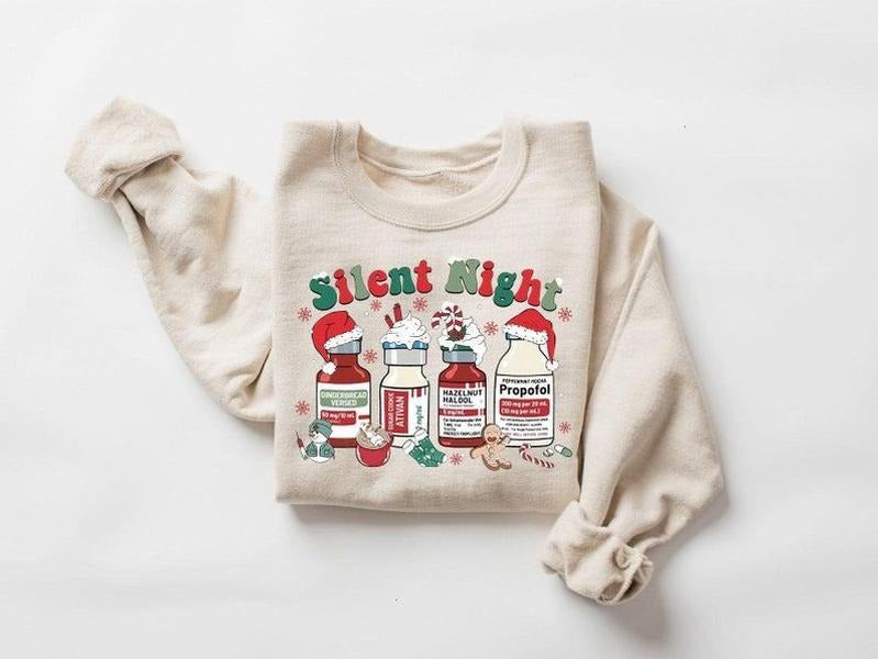 Silent Night Christmas Sweatshirt, Christmas Nurse T-Shirt, Medical Christmas T-Shirt, ICU Nurse Christmas Tee, Nurse...
