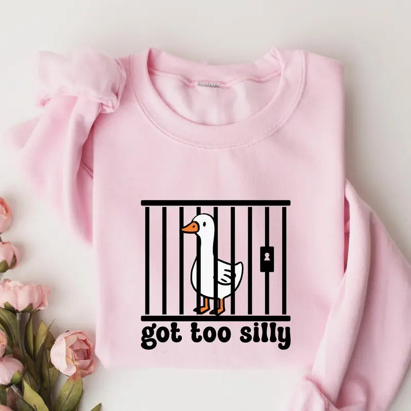 Silly Goose Sweatshirt, Got Too Silly Sweatshirt, Silly Goose Sweatshirt, Funny Sweatshirt Gift, Geese Crewneck T-Shirts,...
