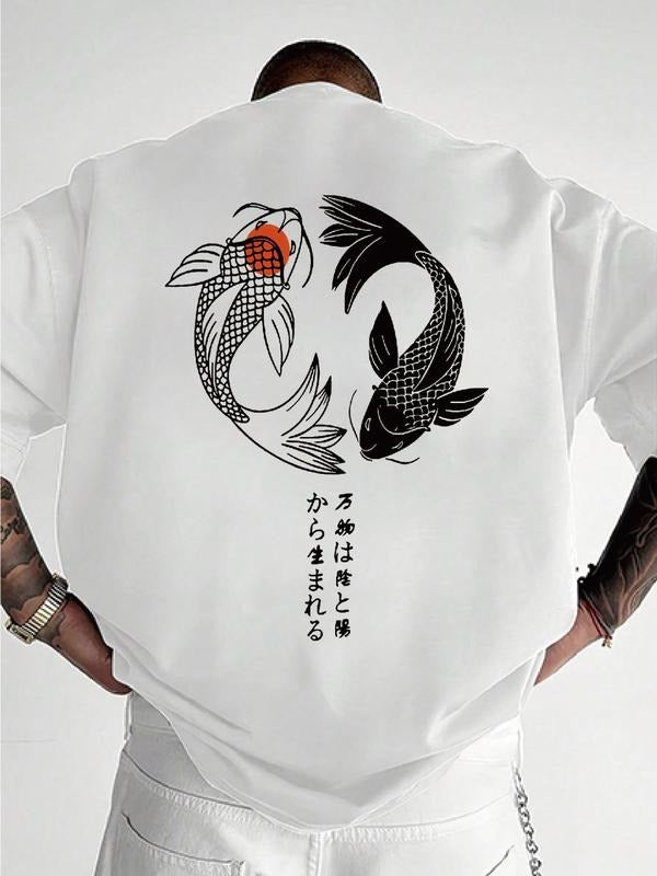 Simple Style T-Shirt with Japanese Pisces Pattern Print, Casual Summer Wear, Perfect Gift for Friends & Family Hoodie,...