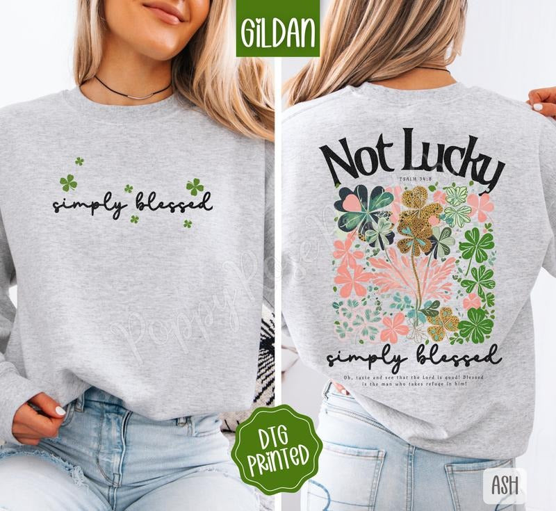 Simply Blessed Front & Back Sweatshirt, Trendy Women's St. Patrick's Day Crewneck T-Shirts, Hoodie | PodTeesHub.com