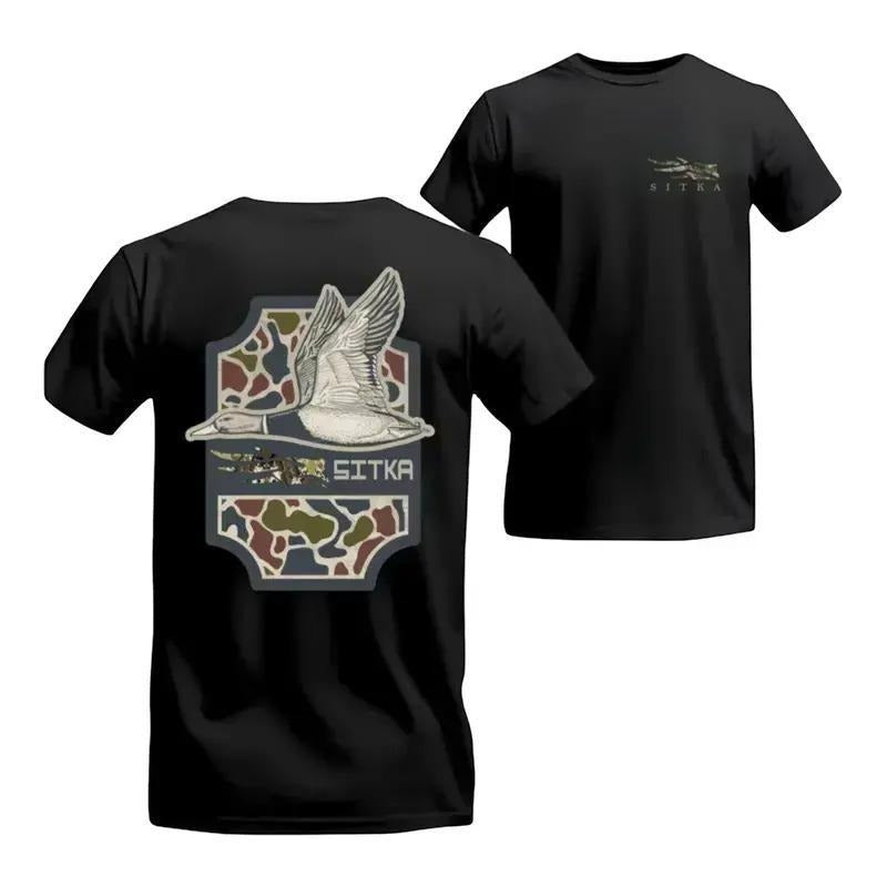 Sitka Duck Camo Flying Duck Back Graphic T- shirt, Buck Season Shirt, Outdoor Waterfowl Style, Hunting Season Ready, Fall...