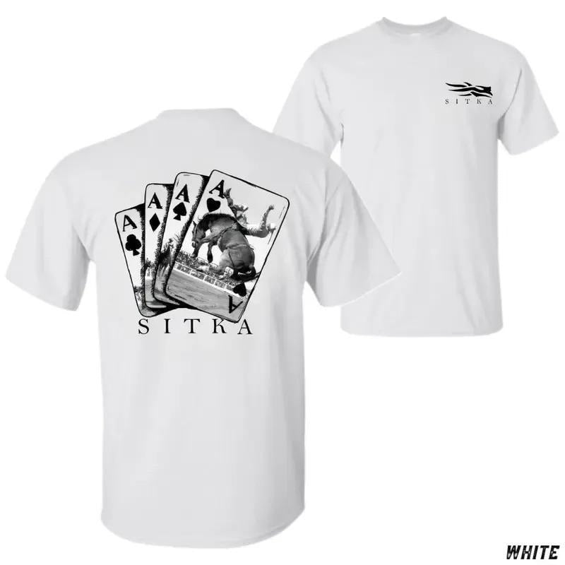 Sitka Rodeo Four Aces Playing Card Graphic with Bull Riding Scene T-Shirt, For Western Style and Country Fans, Y2k, Back...
